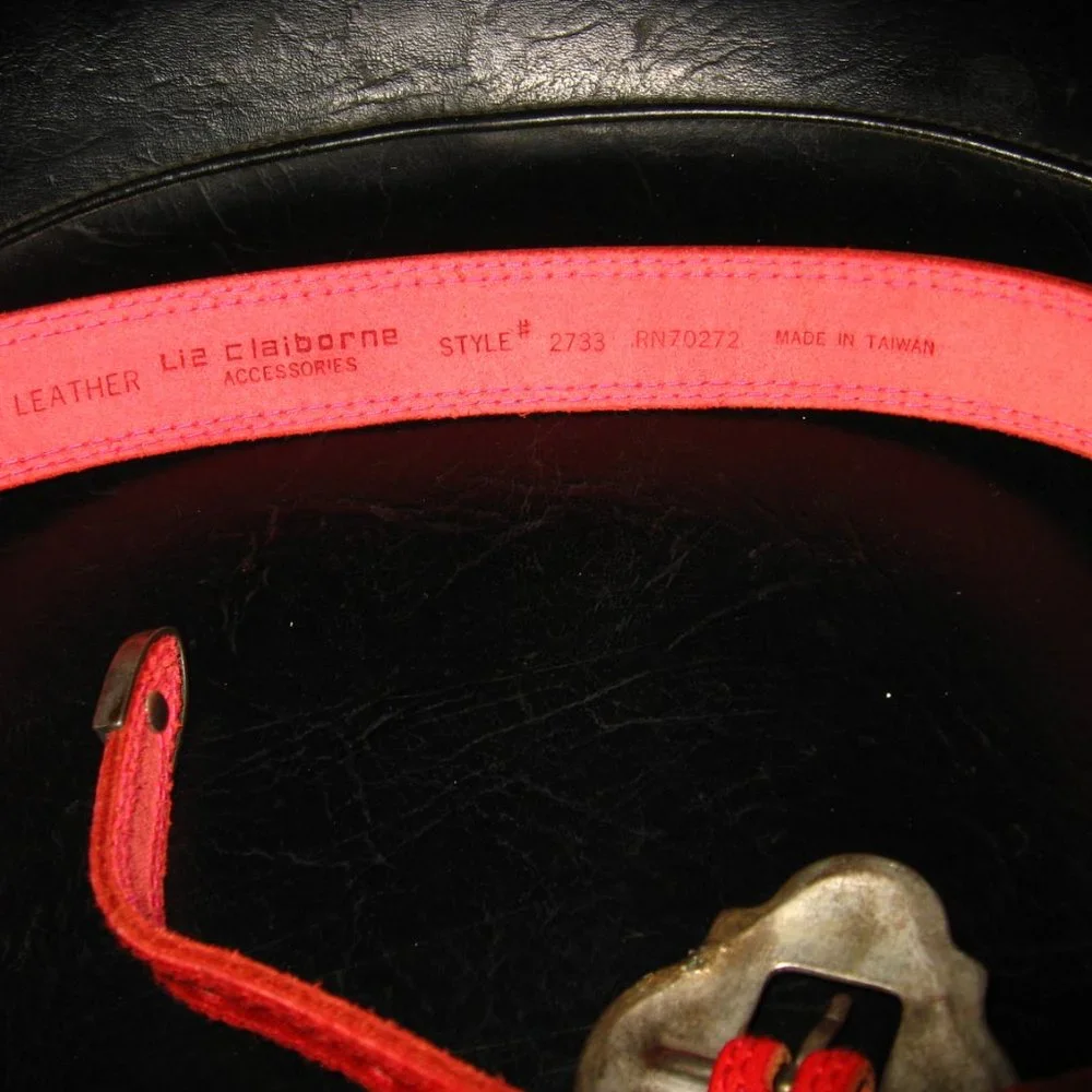 Liz Claiborne Red Suede Belt with Antique Brass Buckle